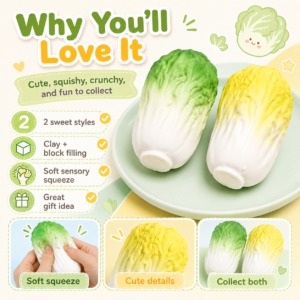 🥬✨ Handmade Cabbage Ball Toy – Kawaii Pastel Squeeze Fidget Collectible
