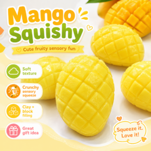 🥭 Handmade Mango Ball – Glossy Grid Pattern Squeeze Toy