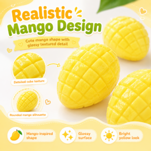 🥭 Handmade Mango Ball – Glossy Grid Pattern Squeeze Toy