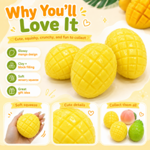 🥭 Handmade Mango Ball – Glossy Grid Pattern Squeeze Toy