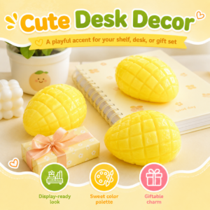 🥭 Handmade Mango Ball – Glossy Grid Pattern Squeeze Toy