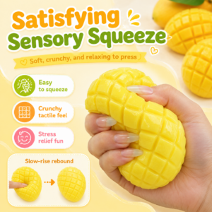 🥭 Handmade Mango Ball – Glossy Grid Pattern Squeeze Toy
