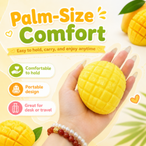 🥭 Handmade Mango Ball – Glossy Grid Pattern Squeeze Toy