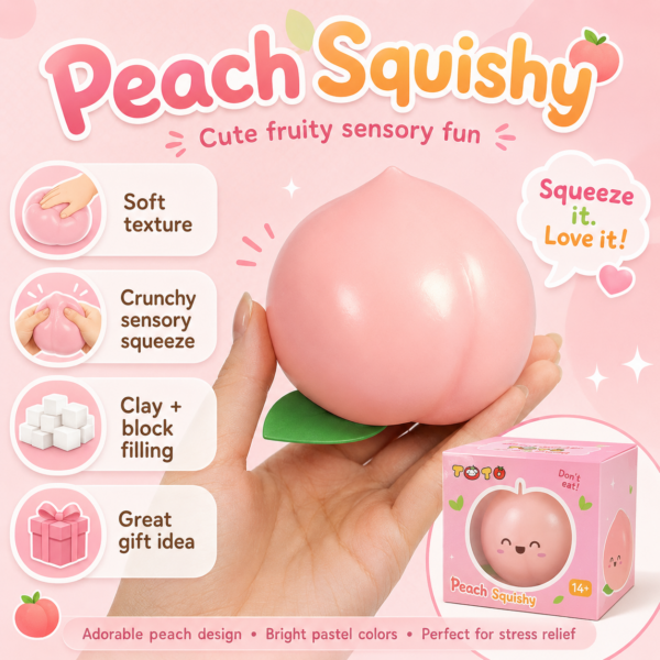 🍑 Peach-Shaped Squishy Toy – Glossy Pink Kawaii Squeeze Toy