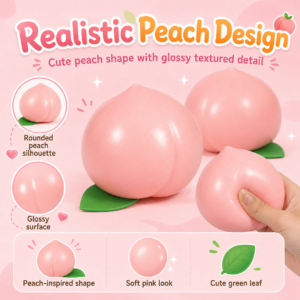 🍑 Peach-Shaped Squishy Toy – Glossy Pink Kawaii Squeeze Toy