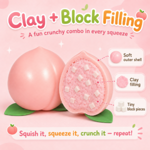 🍑 Peach-Shaped Squishy Toy – Glossy Pink Kawaii Squeeze Toy