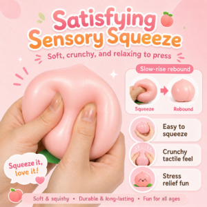 🍑 Peach-Shaped Squishy Toy – Glossy Pink Kawaii Squeeze Toy