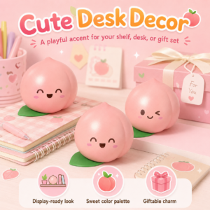 🍑 Peach-Shaped Squishy Toy – Glossy Pink Kawaii Squeeze Toy