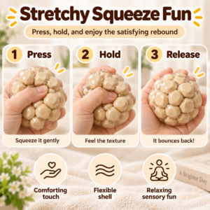 🌿 Natural Wooden-Cube Stress Relief Squeeze Ball – Beige/Tan