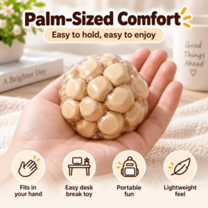 🌿 Natural Wooden-Cube Stress Relief Squeeze Ball – Beige/Tan