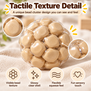 🌿 Natural Wooden-Cube Stress Relief Squeeze Ball – Beige/Tan
