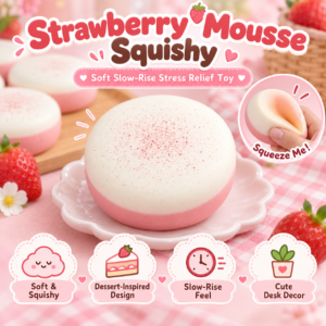 🍰🍓 Pastel Strawberry Mousse Cake Squishy – Dome-Shaped Fidget Toy