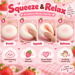 🍰🍓 Pastel Strawberry Mousse Cake Squishy – Dome-Shaped Fidget Toy