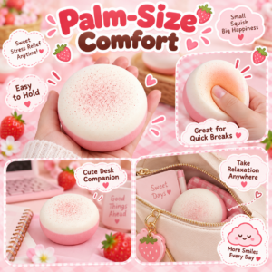 🍰🍓 Pastel Strawberry Mousse Cake Squishy – Dome-Shaped Fidget Toy
