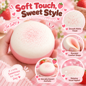 🍰🍓 Pastel Strawberry Mousse Cake Squishy – Dome-Shaped Fidget Toy