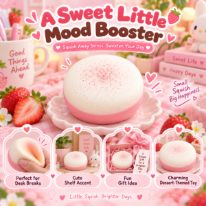 🍰🍓 Pastel Strawberry Mousse Cake Squishy – Dome-Shaped Fidget Toy