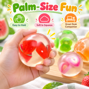 Transparent Fruit Squishy Ball Collection – Colorful Fruit-Filled Sensory Squeeze Toys, Soft Moldable Stress Relief Fidget Balls