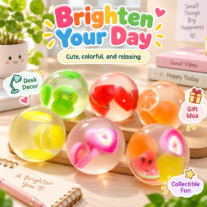 Transparent Fruit Squishy Ball Collection – Colorful Fruit-Filled Sensory Squeeze Toys, Soft Moldable Stress Relief Fidget Balls