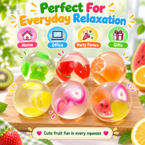 Transparent Fruit Squishy Ball Collection – Colorful Fruit-Filled Sensory Squeeze Toys, Soft Moldable Stress Relief Fidget Balls