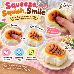 🐟🍡 Taiyaki Squishy Toy – Kawaii Food Fidget Collectible