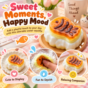 🐟🍡 Taiyaki Squishy Toy – Kawaii Food Fidget Collectible