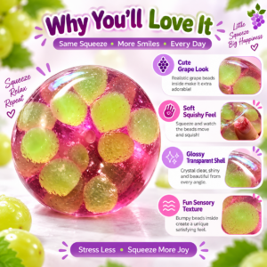🍇 Translucent Green Sphere Squishy Ball | Grape Purple Squishy Toy