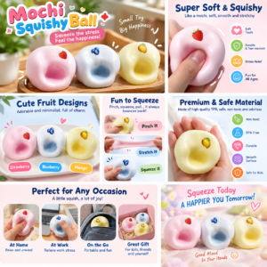 🍓✨ Cute Fruit-Themed Squishy Ball – Kawaii Pastel Squeeze Toy
