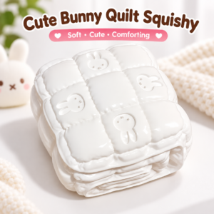 🐰 Miffy Mini Down Quilt Rabbit Squishy Fidget Toy – White Puffy Quilted Square