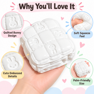 🐰 Miffy Mini Down Quilt Rabbit Squishy Fidget Toy – White Puffy Quilted Square