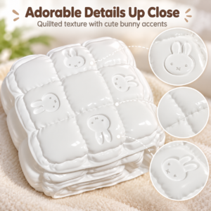 🐰 Miffy Mini Down Quilt Rabbit Squishy Fidget Toy – White Puffy Quilted Square