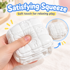 🐰 Miffy Mini Down Quilt Rabbit Squishy Fidget Toy – White Puffy Quilted Square