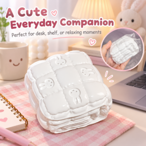 🐰 Miffy Mini Down Quilt Rabbit Squishy Fidget Toy – White Puffy Quilted Square