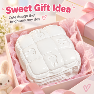 🐰 Miffy Mini Down Quilt Rabbit Squishy Fidget Toy – White Puffy Quilted Square