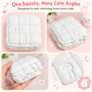 🐰 Miffy Mini Down Quilt Rabbit Squishy Fidget Toy – White Puffy Quilted Square