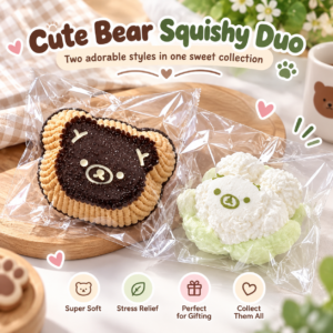 🐻🍌 Cute Animal Squishy Toys – Bear, Scallop & Banana Squishy Assortment