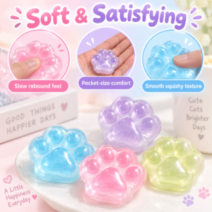 🐾 Cat Paw Squishy Toy – Glitter & Confetti Kawaii Fidget Squishies