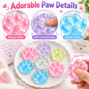 🐾 Cat Paw Squishy Toy – Glitter & Confetti Kawaii Fidget Squishies