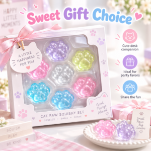 🐾 Cat Paw Squishy Toy – Glitter & Confetti Kawaii Fidget Squishies