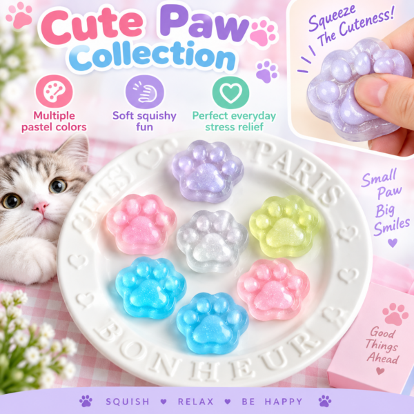 🐾 Cat Paw Squishy Toy – Glitter & Confetti Kawaii Fidget Squishies