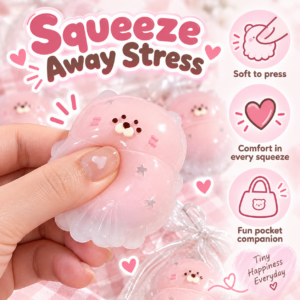 💕 Pink Blob Squishy Toy Figurine – Kawaii Squeeze Collectible