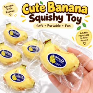 🍌 Yellow & Green Banana Fidget Squeeze Toys – Natural Fresh-Produce Style in Clear Clamshell
