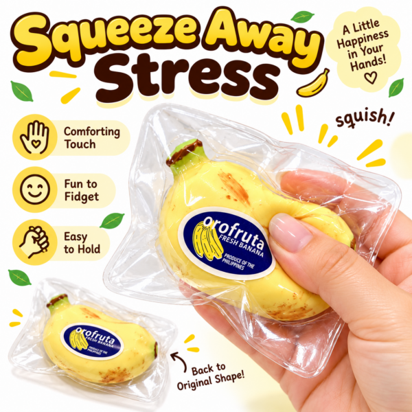 🍌 Yellow & Green Banana Fidget Squeeze Toys – Natural Fresh-Produce Style in Clear Clamshell