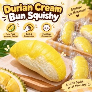 🧁🥐 Durian Cream Bun Squishy – Vintage Newspaper Wholesale Toy Pick
