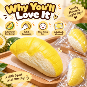 🧁🥐 Durian Cream Bun Squishy – Vintage Newspaper Wholesale Toy Pick