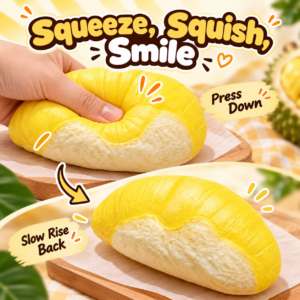 🧁🥐 Durian Cream Bun Squishy – Vintage Newspaper Wholesale Toy Pick