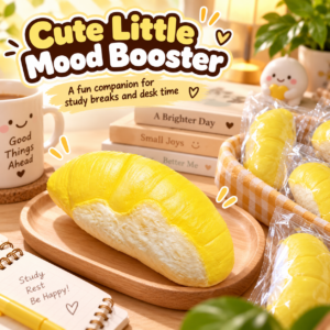 🧁🥐 Durian Cream Bun Squishy – Vintage Newspaper Wholesale Toy Pick