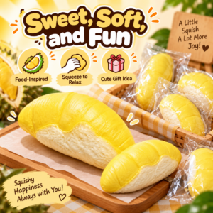 🧁🥐 Durian Cream Bun Squishy – Vintage Newspaper Wholesale Toy Pick