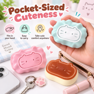 Cute Cat Face Squishy Toy Collection – Pastel Dessert-Inspired Sensory Squeeze Toys, Soft Stress Relief Fidget Toys in Mint, Pink & Brown