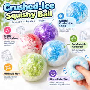 🧊🟣 Crushed Ice Handmade Squeeze Balls – 6cm Squishy Fidget Toy (Blue, Purple, Orange, Red & Green)
