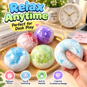 🧊🟣 Crushed Ice Handmade Squeeze Balls – 6cm Squishy Fidget Toy (Blue, Purple, Orange, Red & Green)